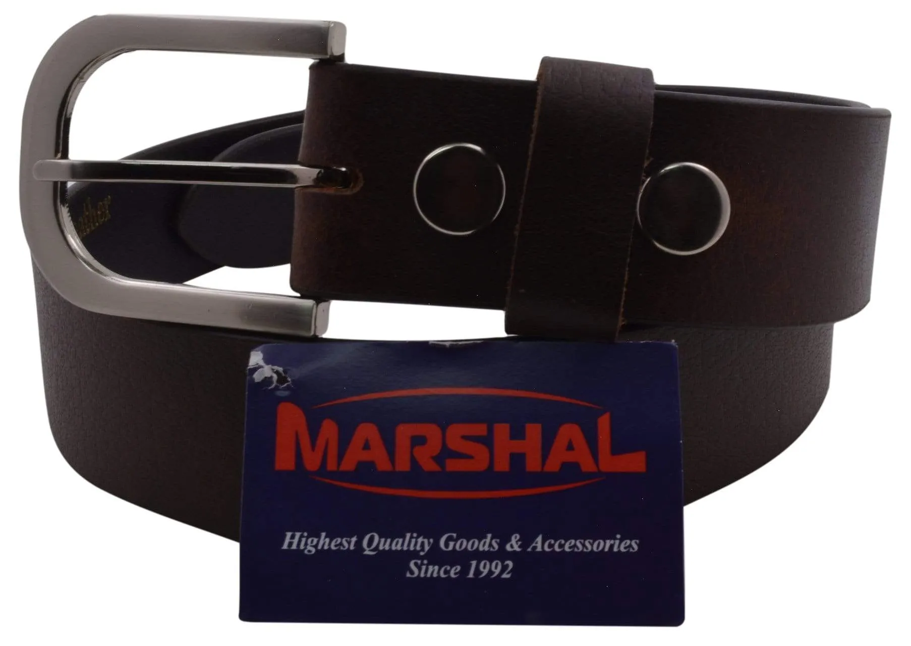 Durable Genuine Leather Mens Belt with Silver Buckle Black Brown by Marshal