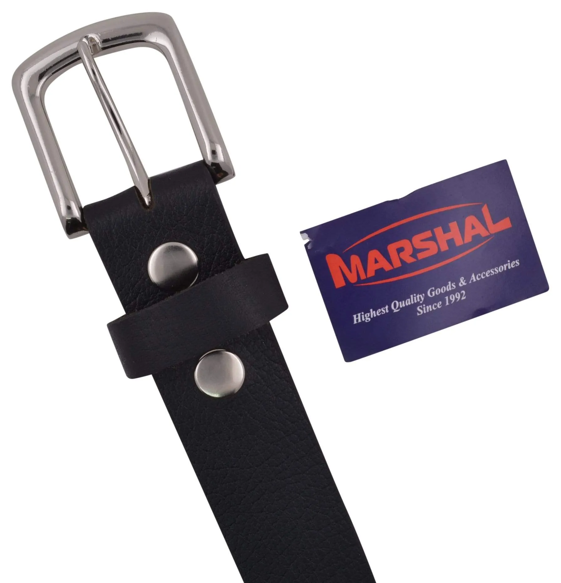 Durable Genuine Leather Mens Belt with Silver Buckle Black Brown by Marshal