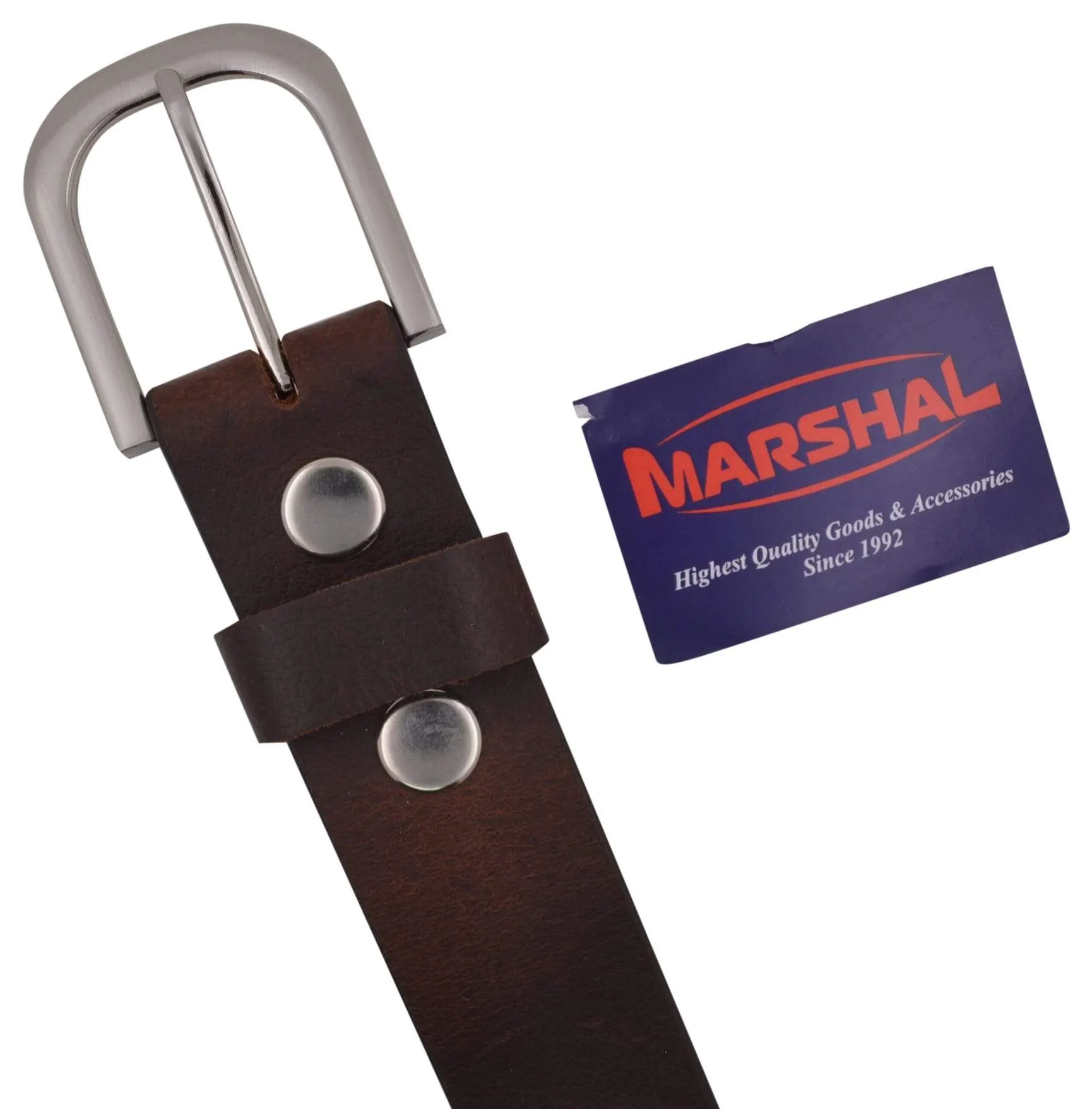 Durable Genuine Leather Mens Belt with Silver Buckle Black Brown by Marshal