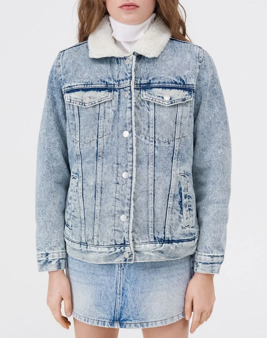 Eco Aware denim jacket with fur detailing