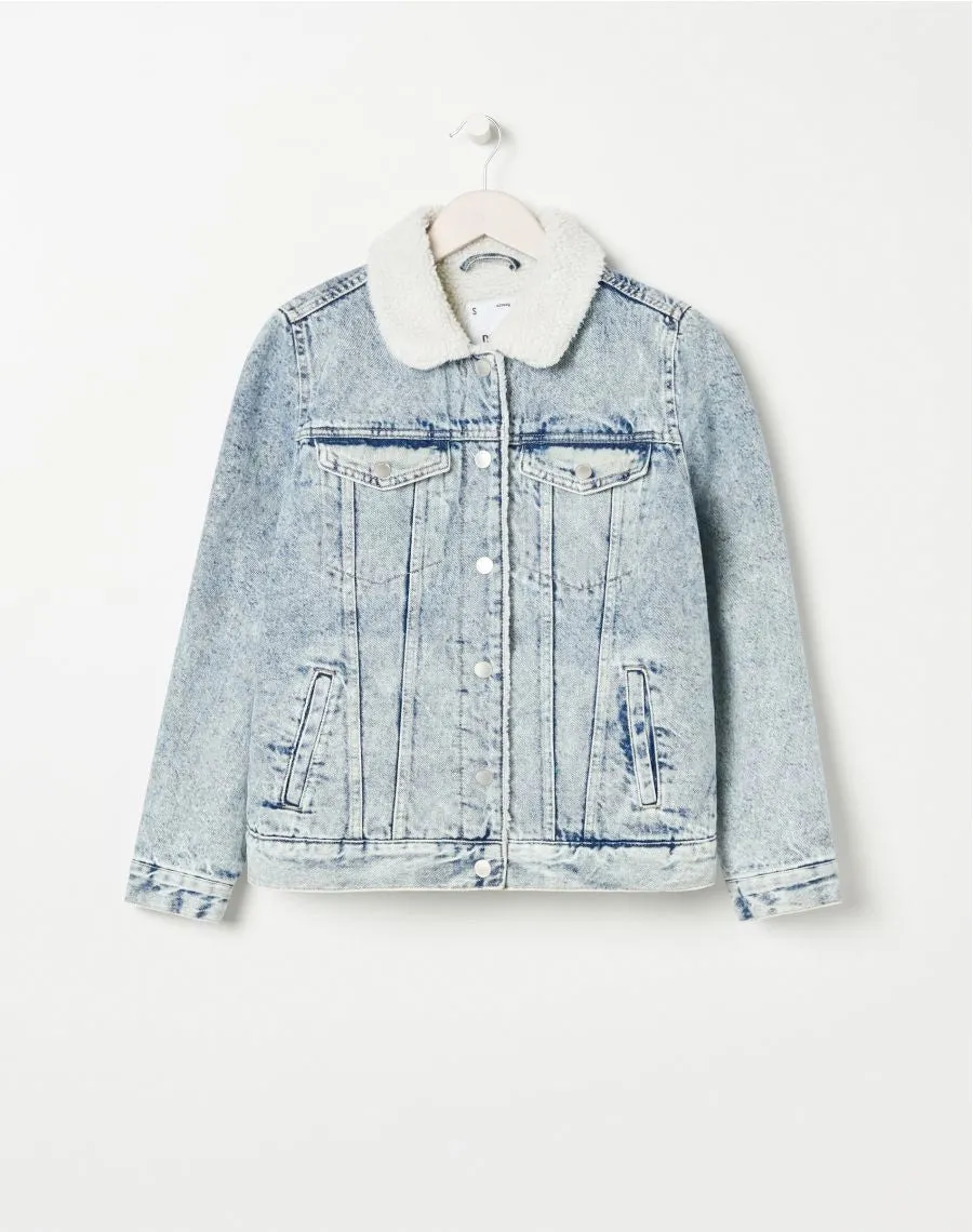 Eco Aware denim jacket with fur detailing