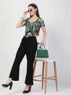 Elegant Green & Black Printed Chiffon Co-Ord Set