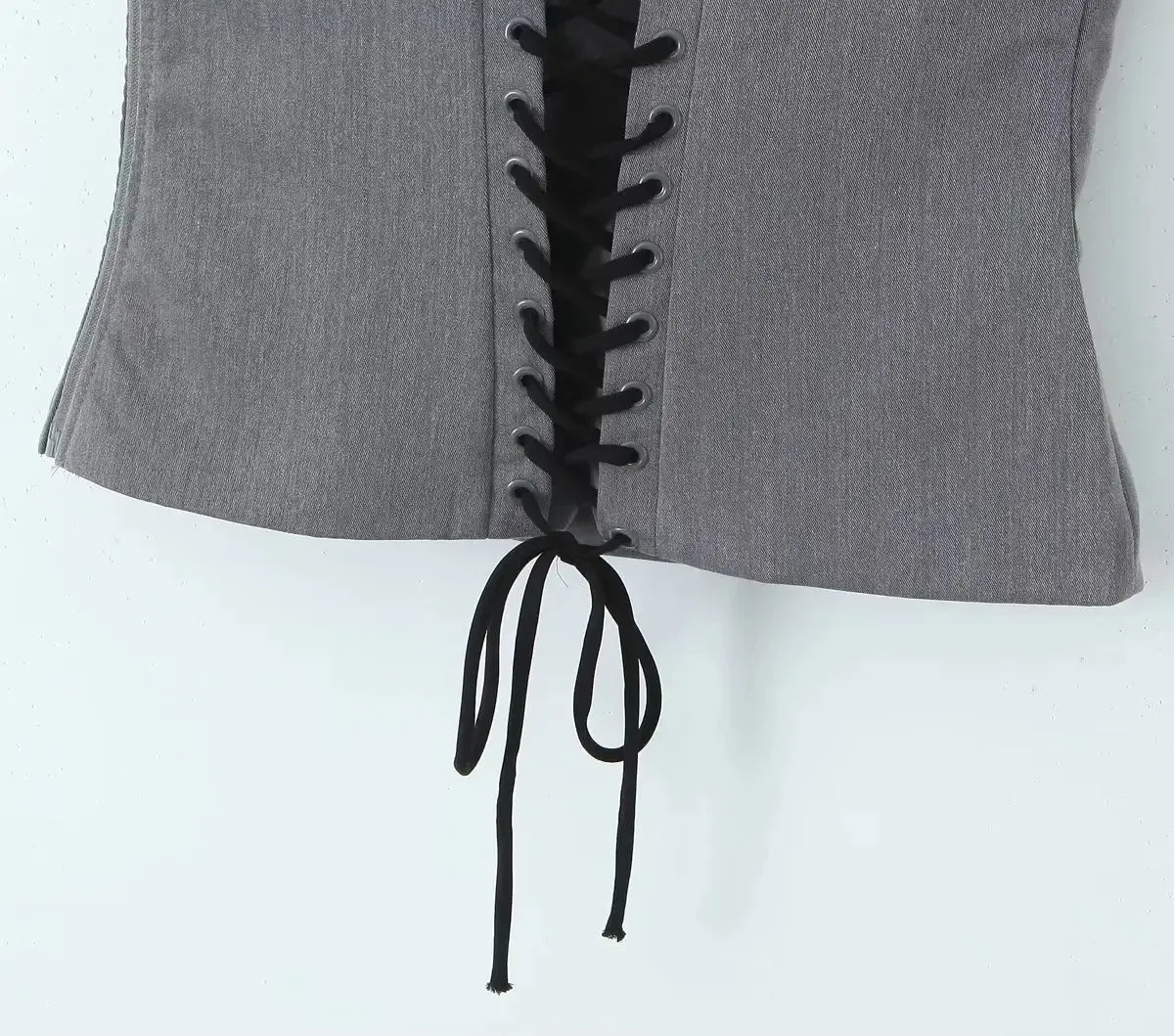 Elegant Grey Lace-Up Corset Top