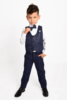 Entel Boy's Navy Blue Chain Tuxedo Vest and Bow Tie Suit