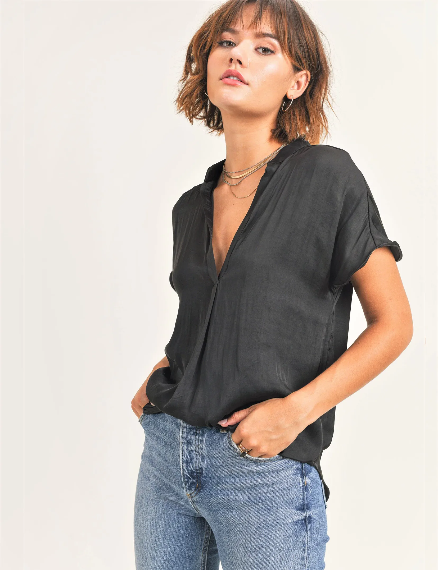 Esme V Neck Blouse, Black