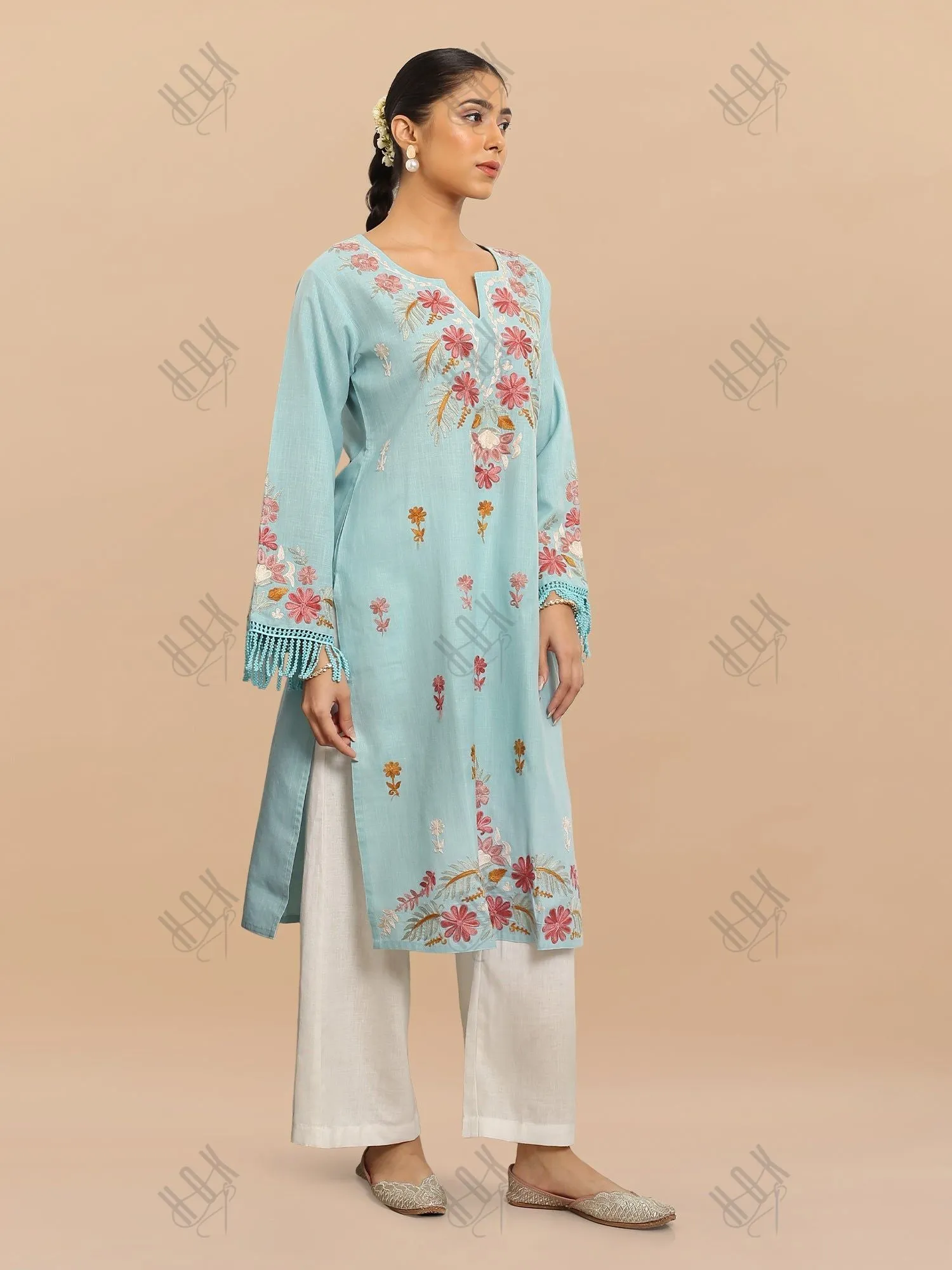 Falak Kashmiri Long Kurta - Blue