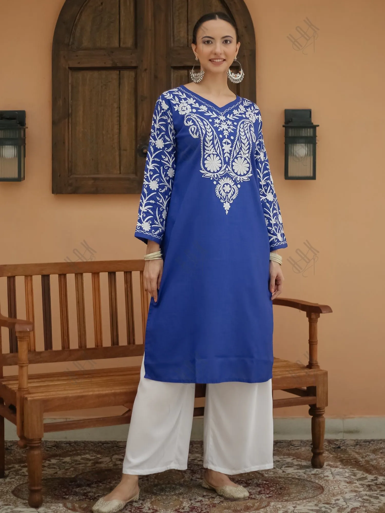 Falak Kashmiri Long Kurta - Blue