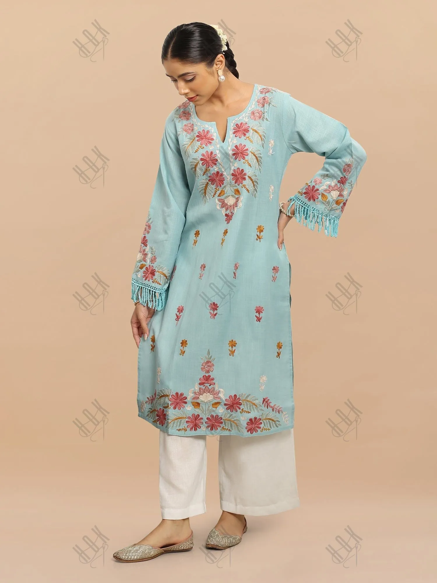 Falak Kashmiri Long Kurta - Blue