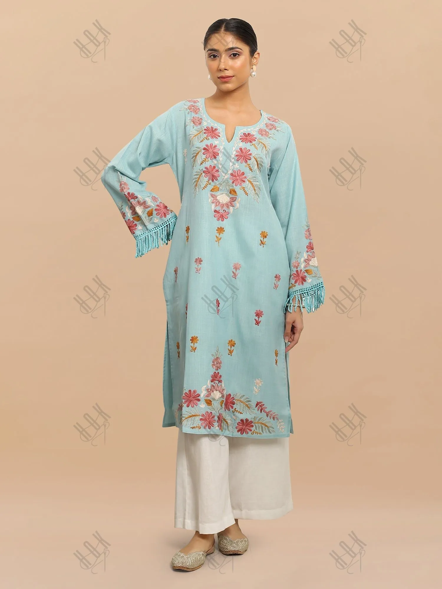 Falak Kashmiri Long Kurta - Blue