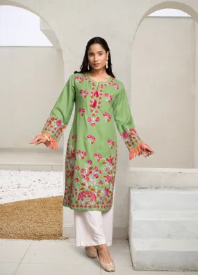 Falak Kashmiri Long Kurta - Green