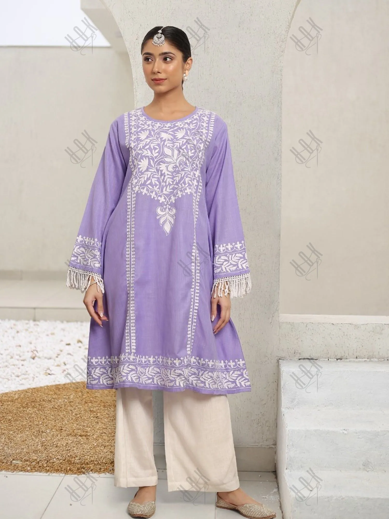 Falak Kashmiri Long Kurta  - Lavender