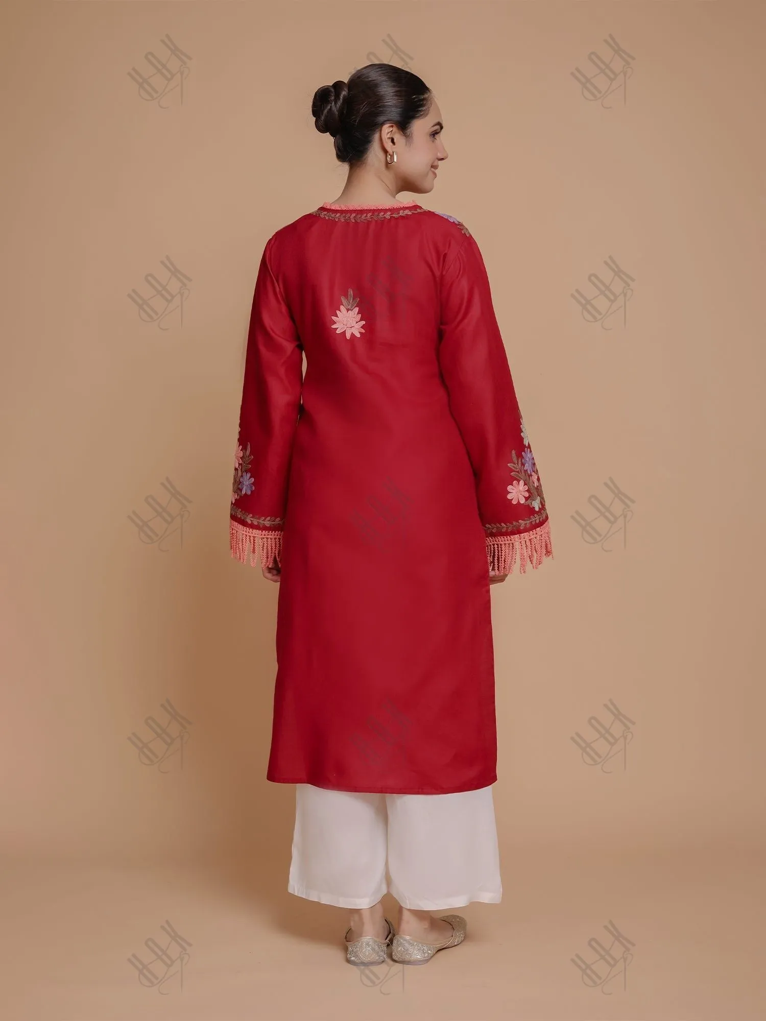 Falak Kashmiri Long Kurta - Maroon