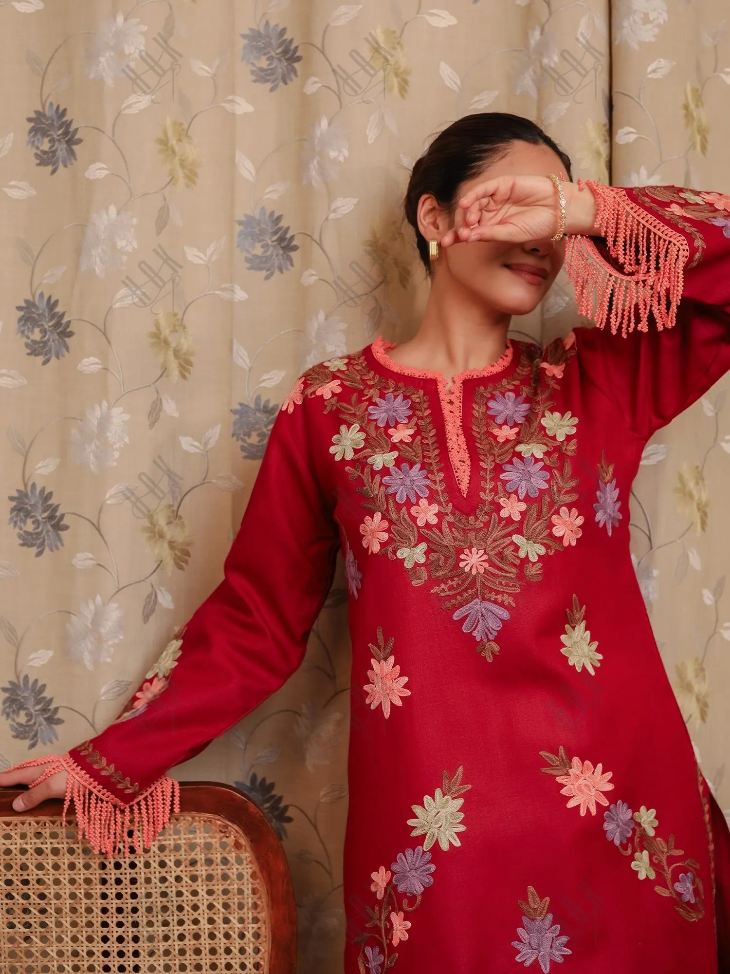 Falak Kashmiri Long Kurta - Maroon