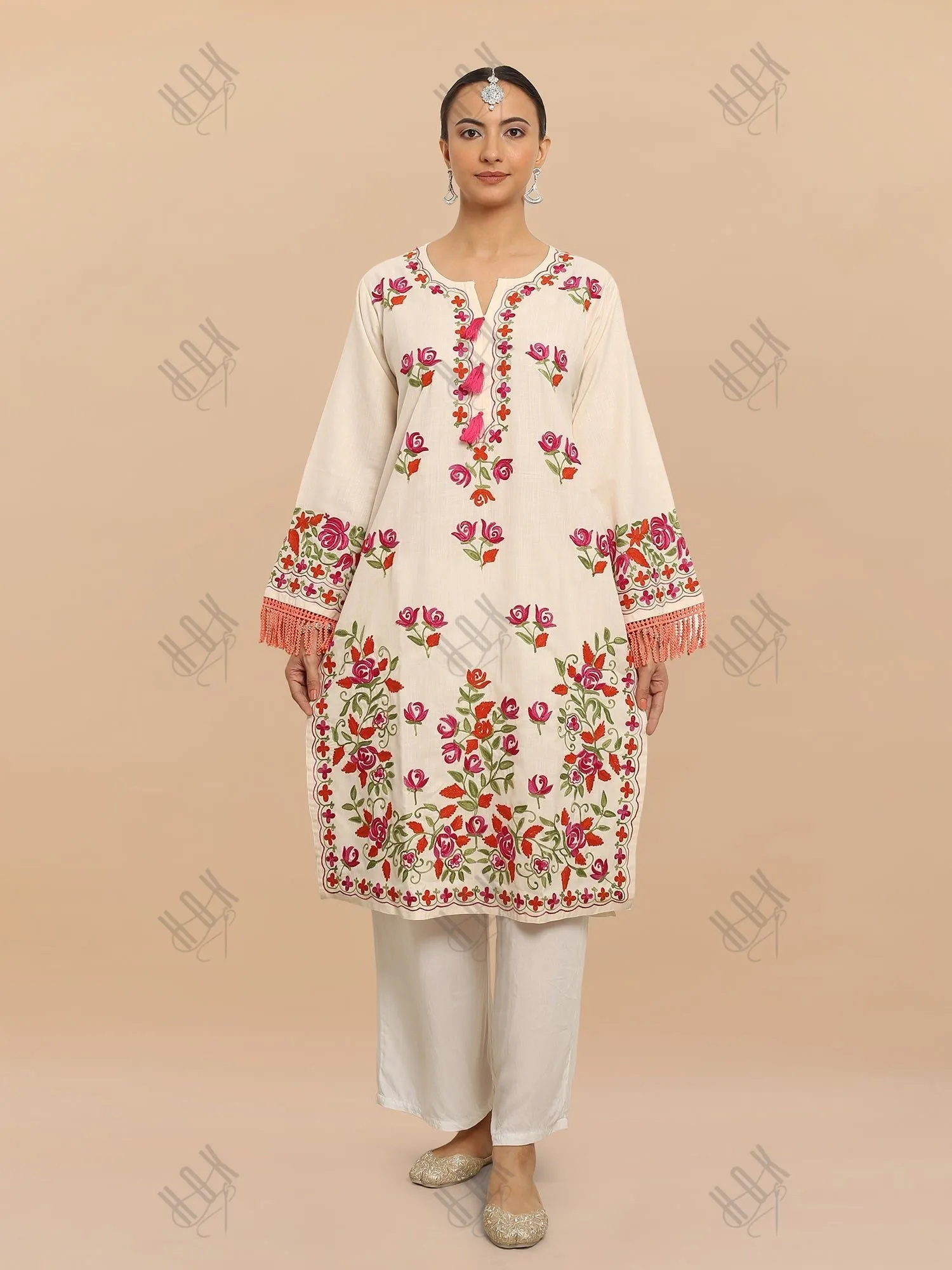 Falak Kashmiri Long Kurta - Off White