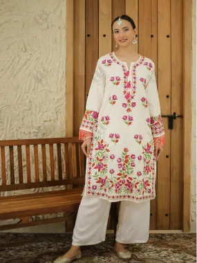 Falak Kashmiri Long Kurta - Off White