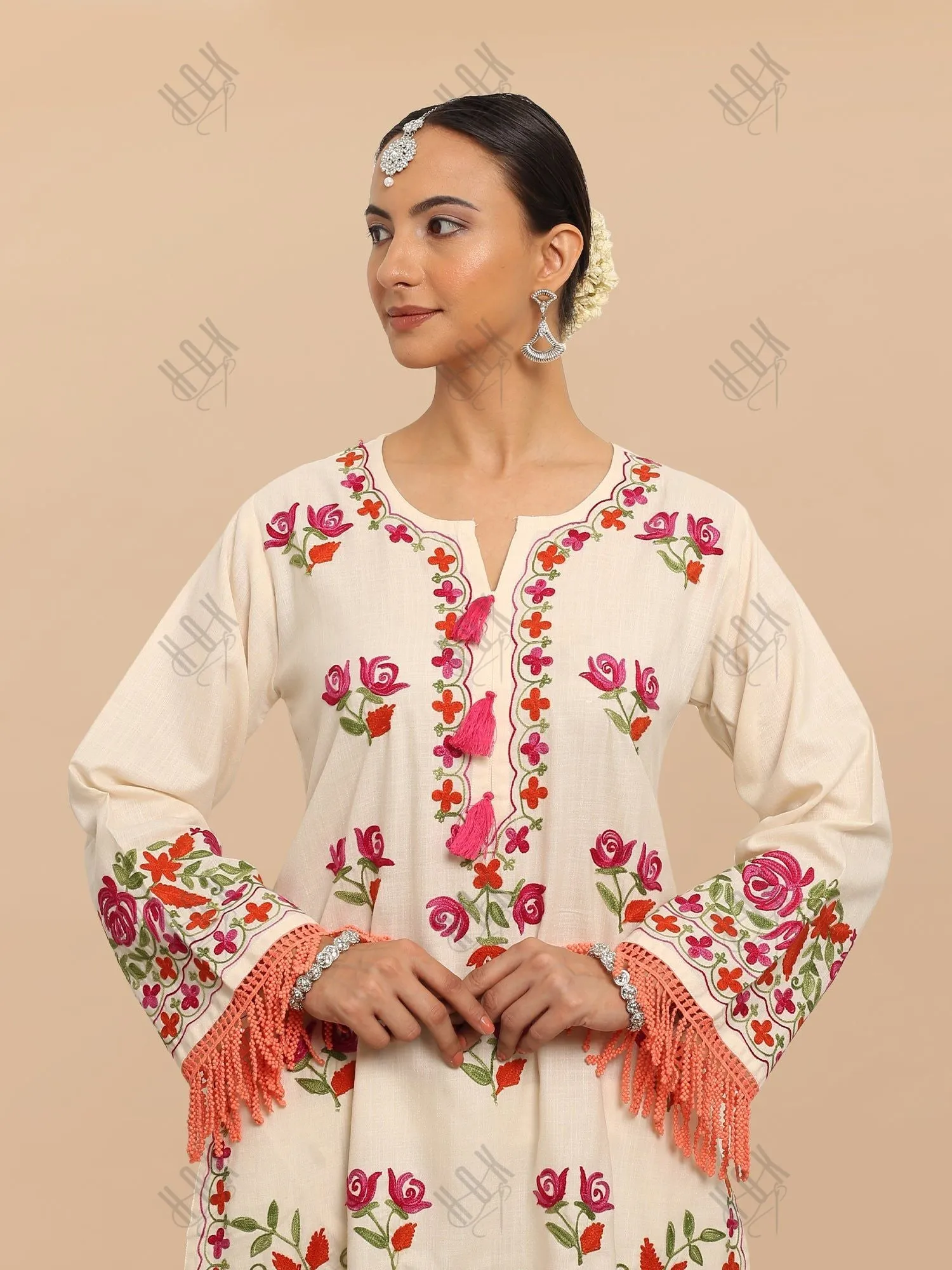 Falak Kashmiri Long Kurta - Off White