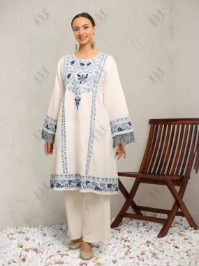 Falak Kashmiri Long Kurta - White