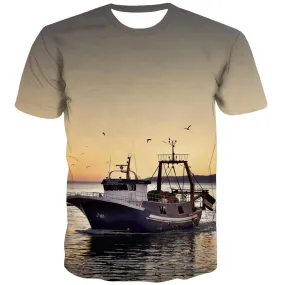 fishing T shirts Men fish Shirt Print boat Tshirts Novelty Short Sleeve