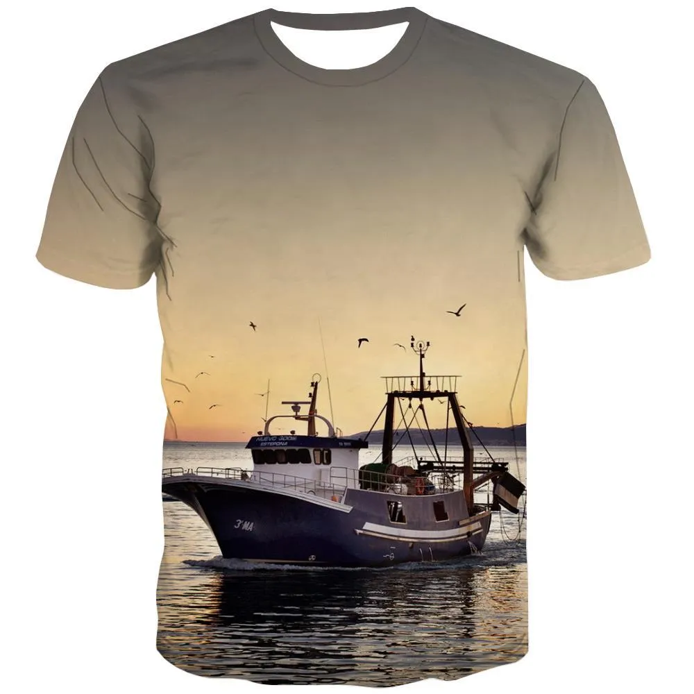 fishing T shirts Men fish Shirt Print boat Tshirts Novelty Short Sleeve