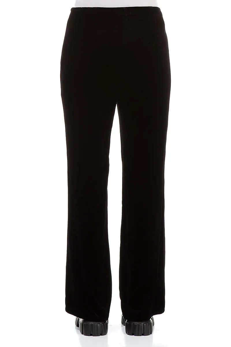 Flared Black Stretch Silk Velvet Trousers