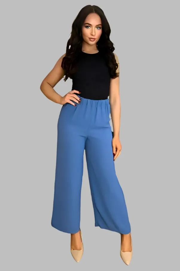 Flood Length Wide Legs Crepe Trousers