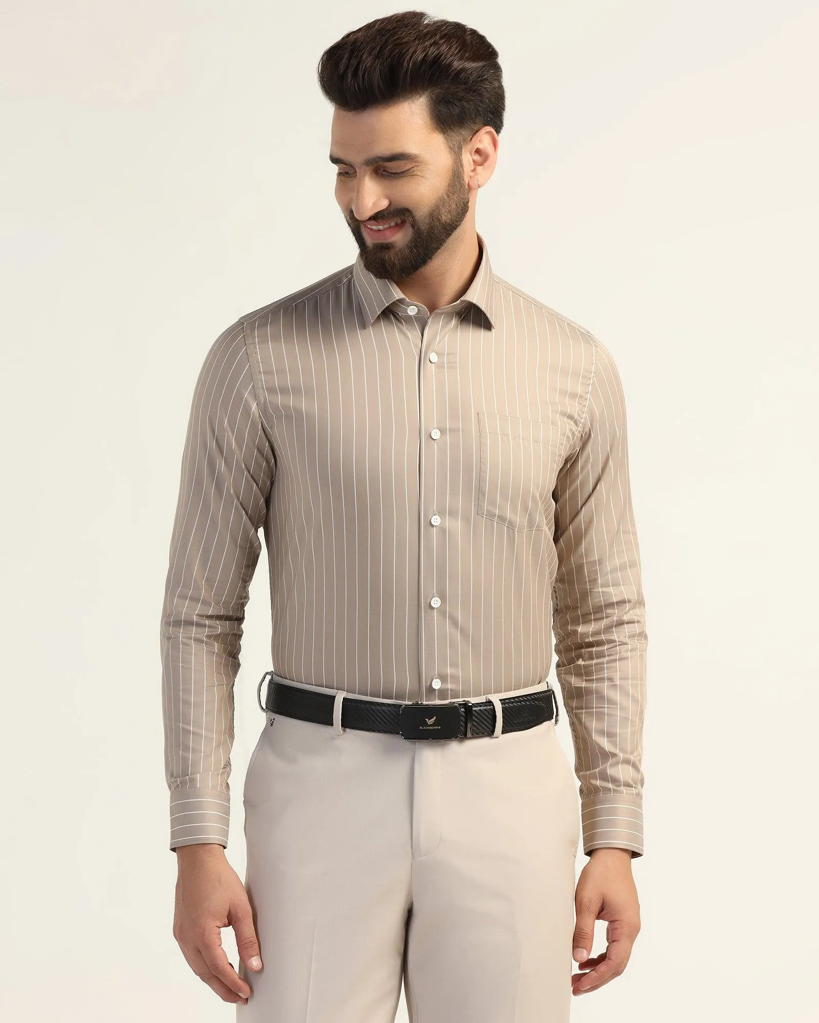 Formal Beige Stripe Shirt - Aston