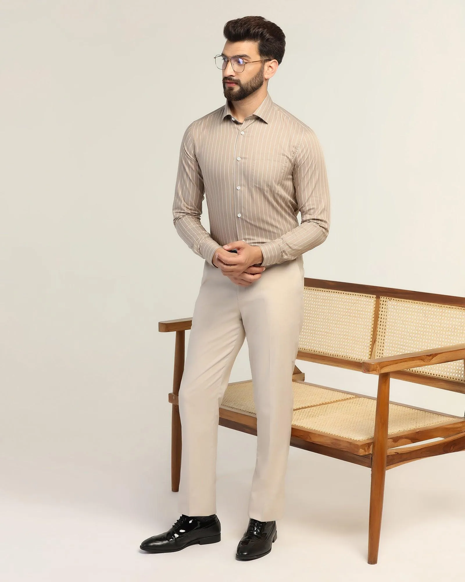 Formal Beige Stripe Shirt - Aston