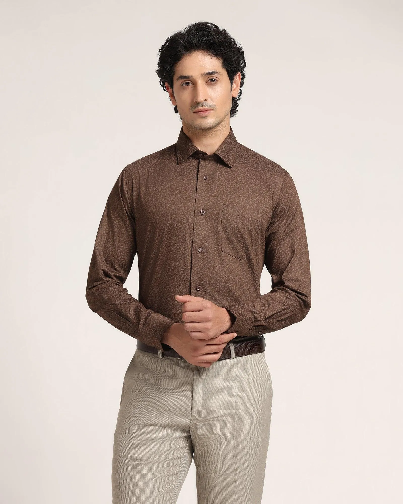 Formal Brown Printed Shirt - Ditsy