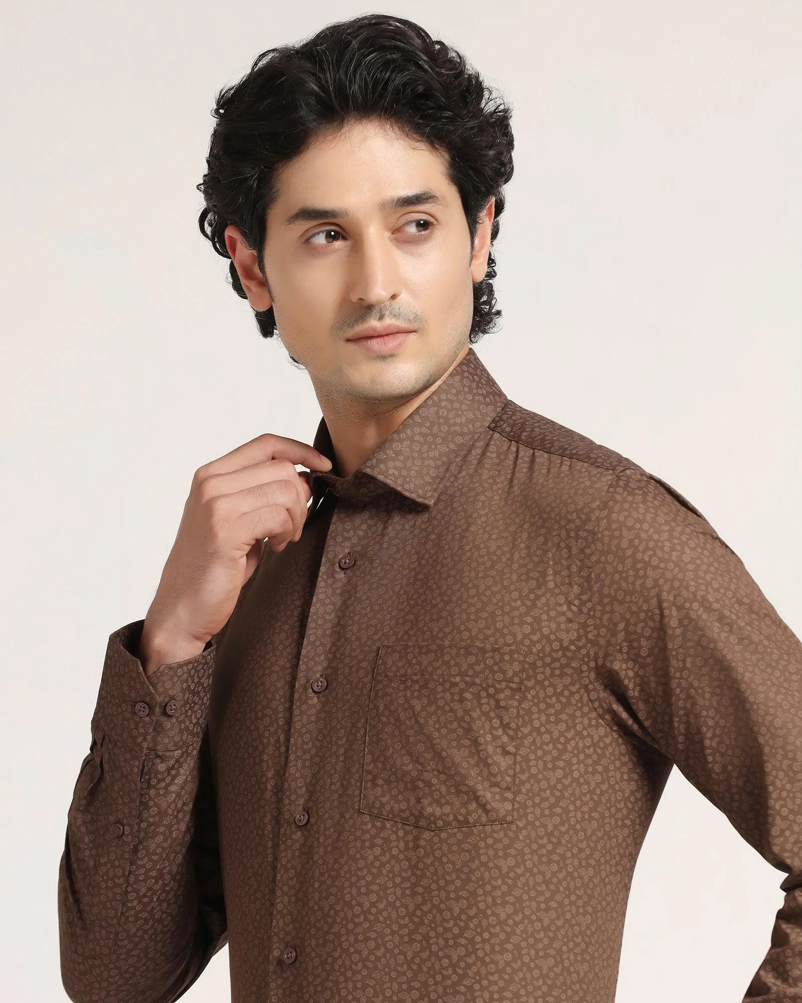 Formal Brown Printed Shirt - Ditsy