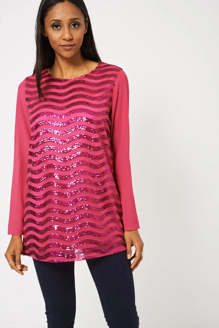 Fuchsia Pink Sequin Tunic Top