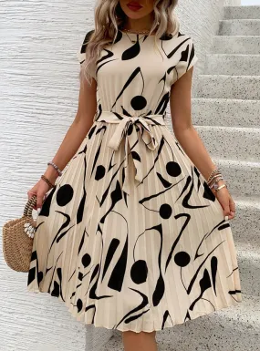 Geometric Print Pleated Dress