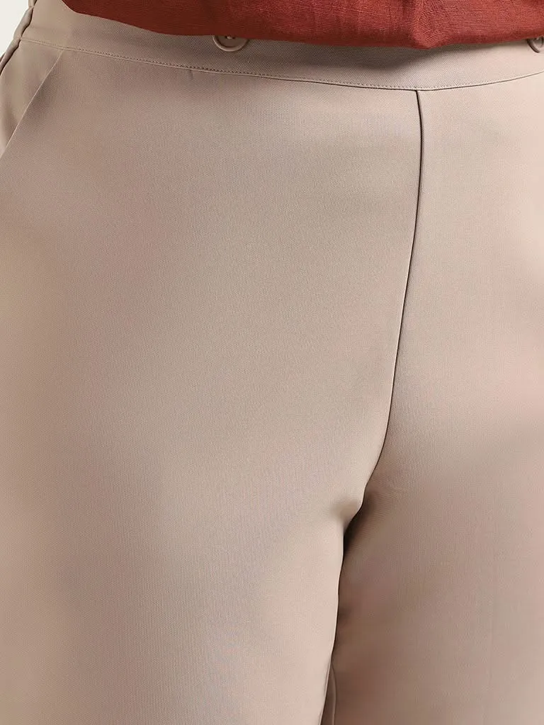 Gia Beige Solid Trousers