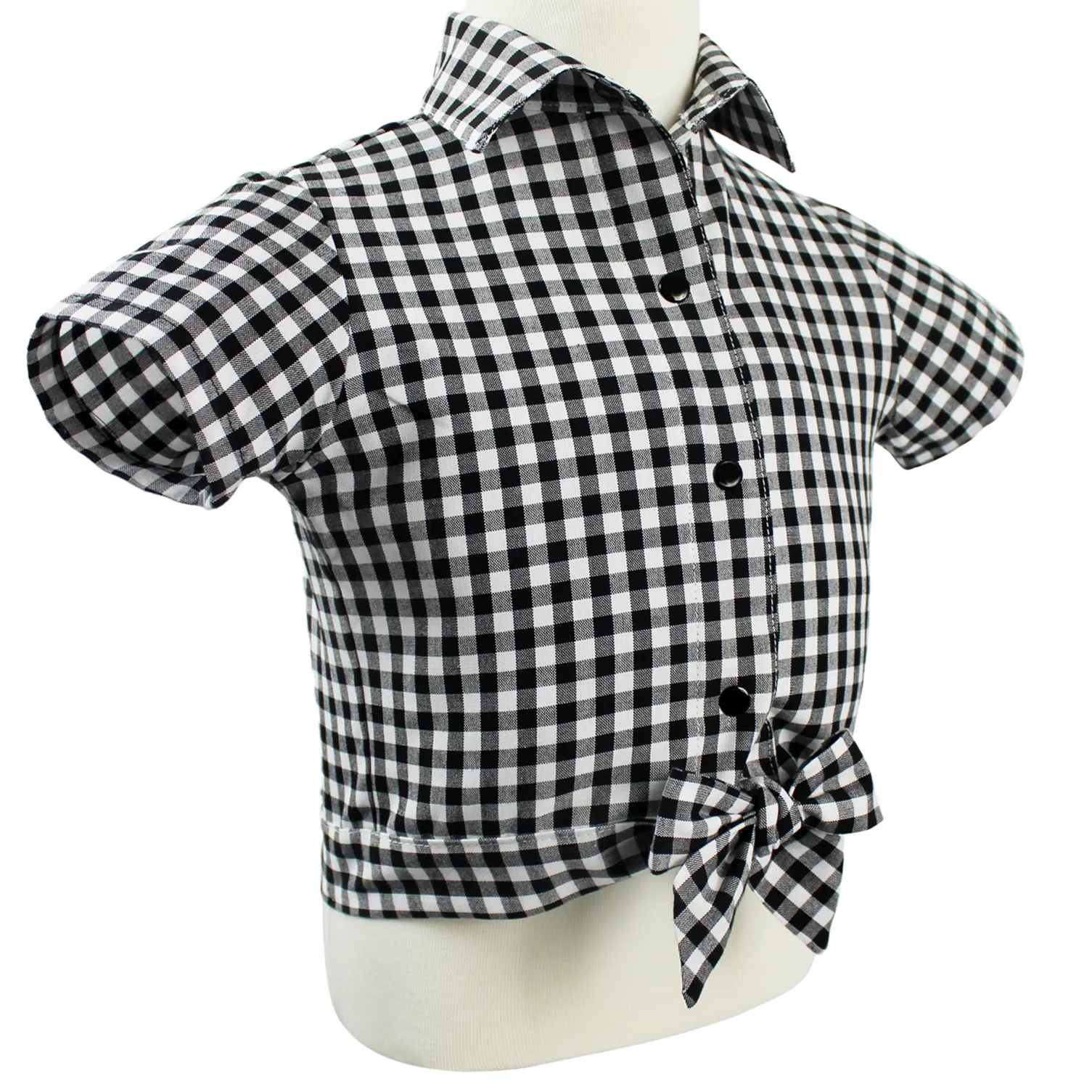 Girl's Black and White Gingham Knot Top