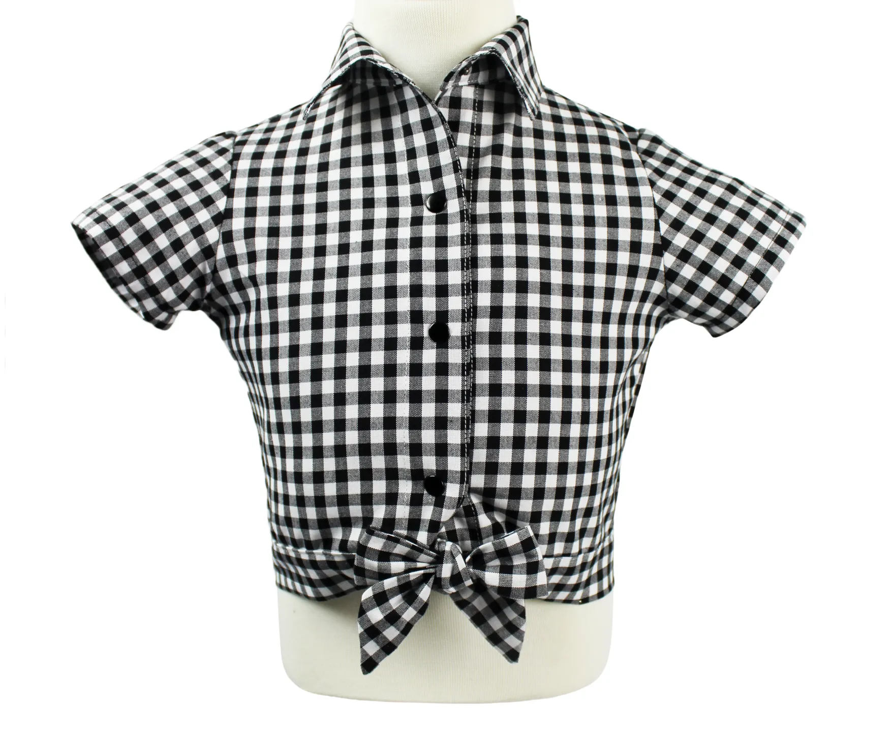 Girl's Black and White Gingham Knot Top