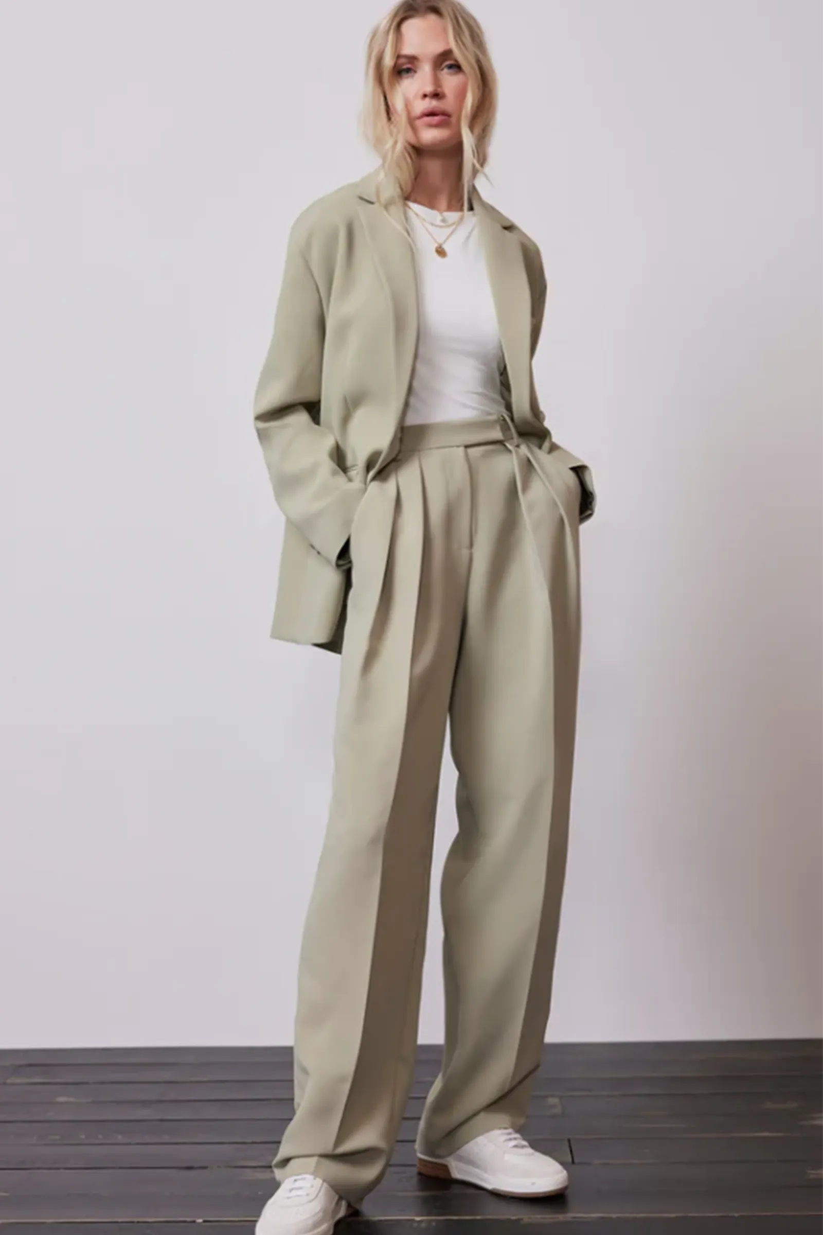 Green Tailored Wide Trousers