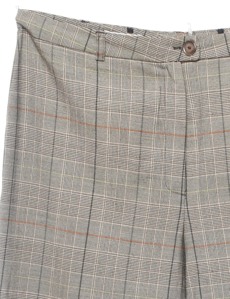 Grey & Brown Tapered Dogtooth Check Trousers - W32 L30