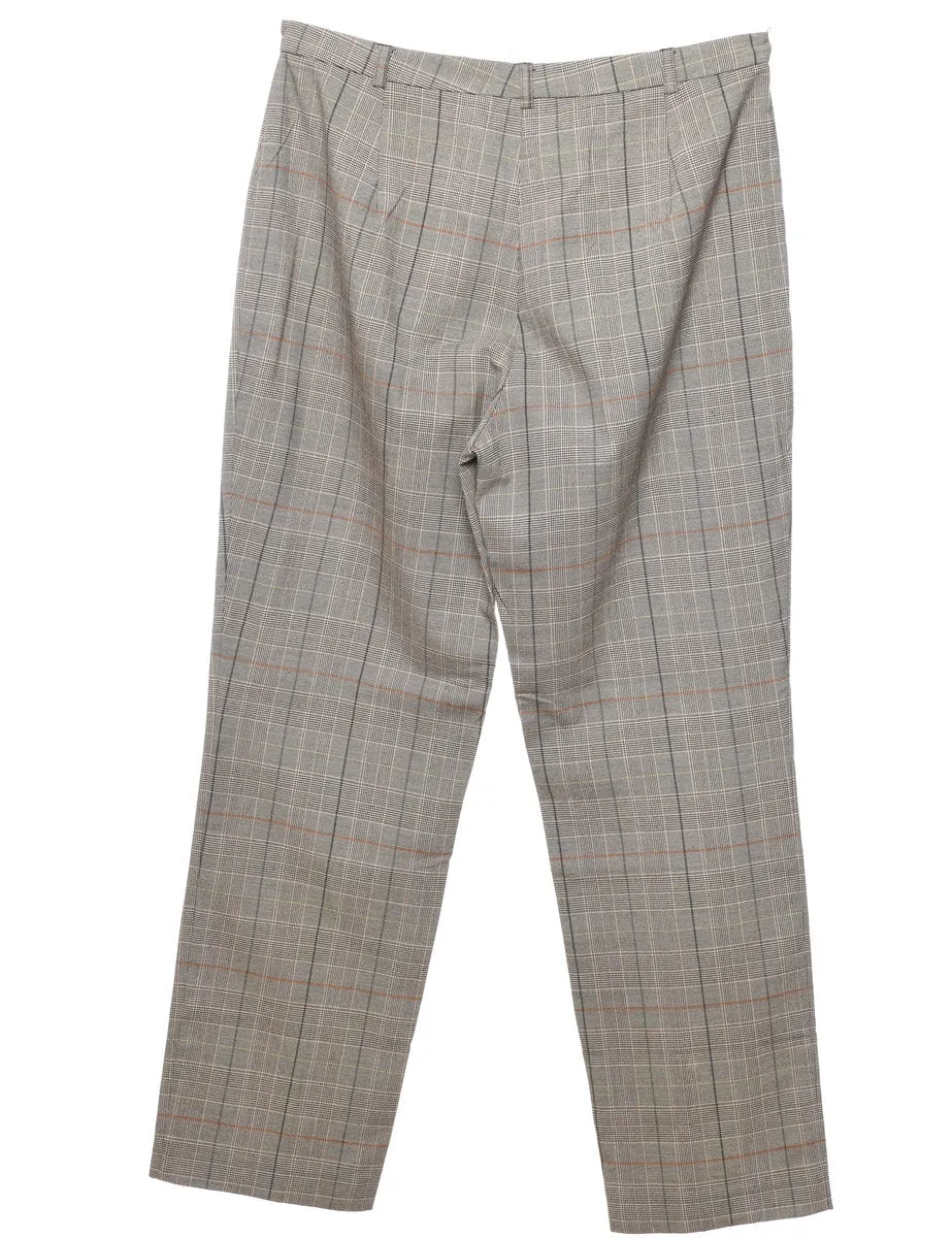 Grey & Brown Tapered Dogtooth Check Trousers - W32 L30