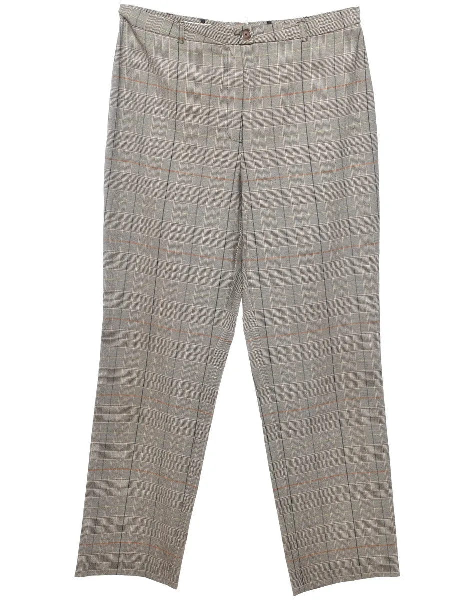 Grey & Brown Tapered Dogtooth Check Trousers - W32 L30