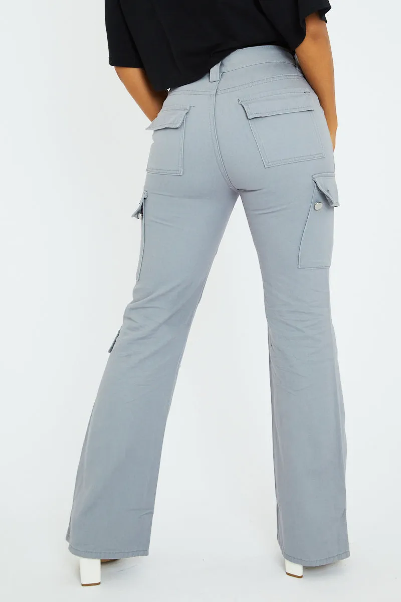 Grey Denim Cargo Trousers - Aileen