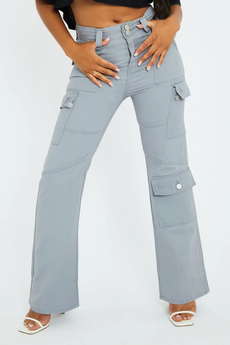 Grey Denim Cargo Trousers - Aileen