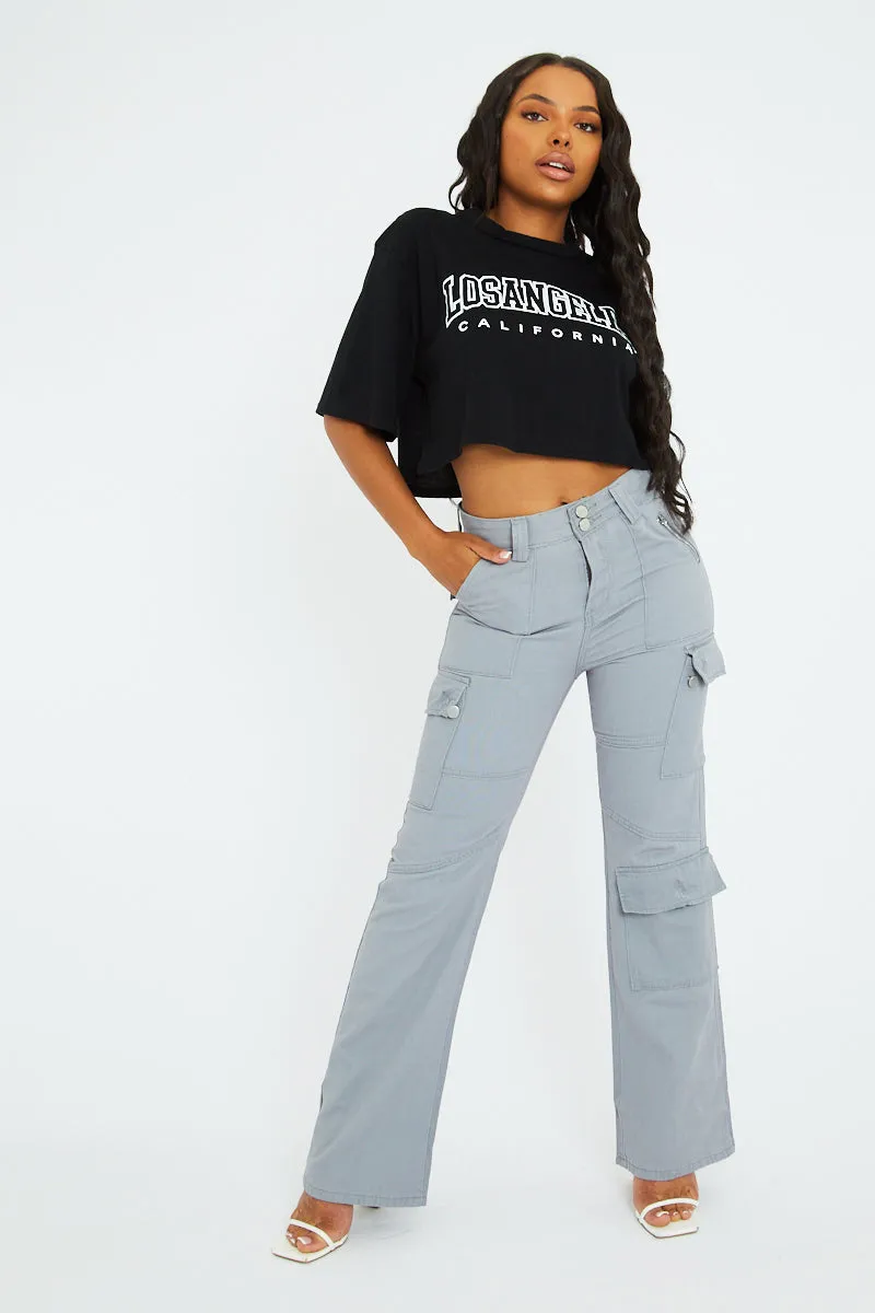 Grey Denim Cargo Trousers - Aileen