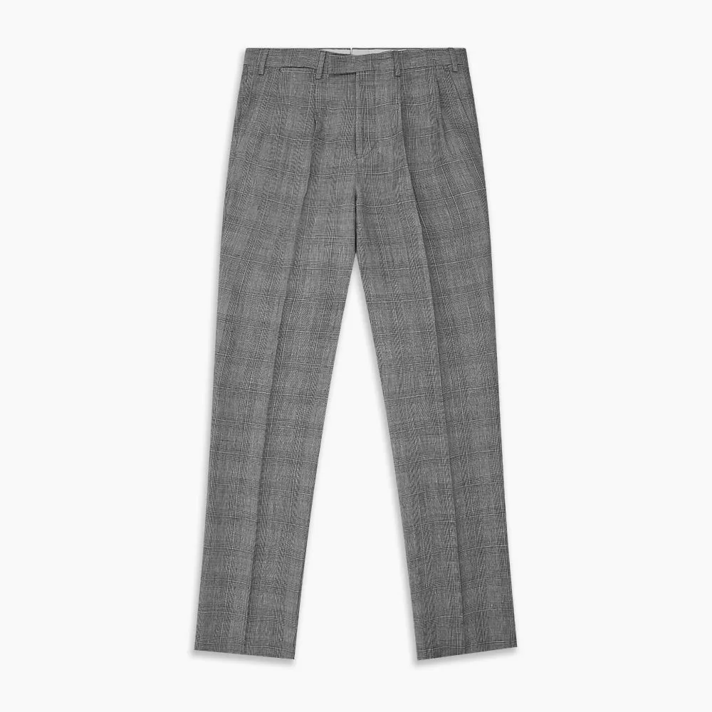 Grey Multi Check Linen Blend Darlington Trousers