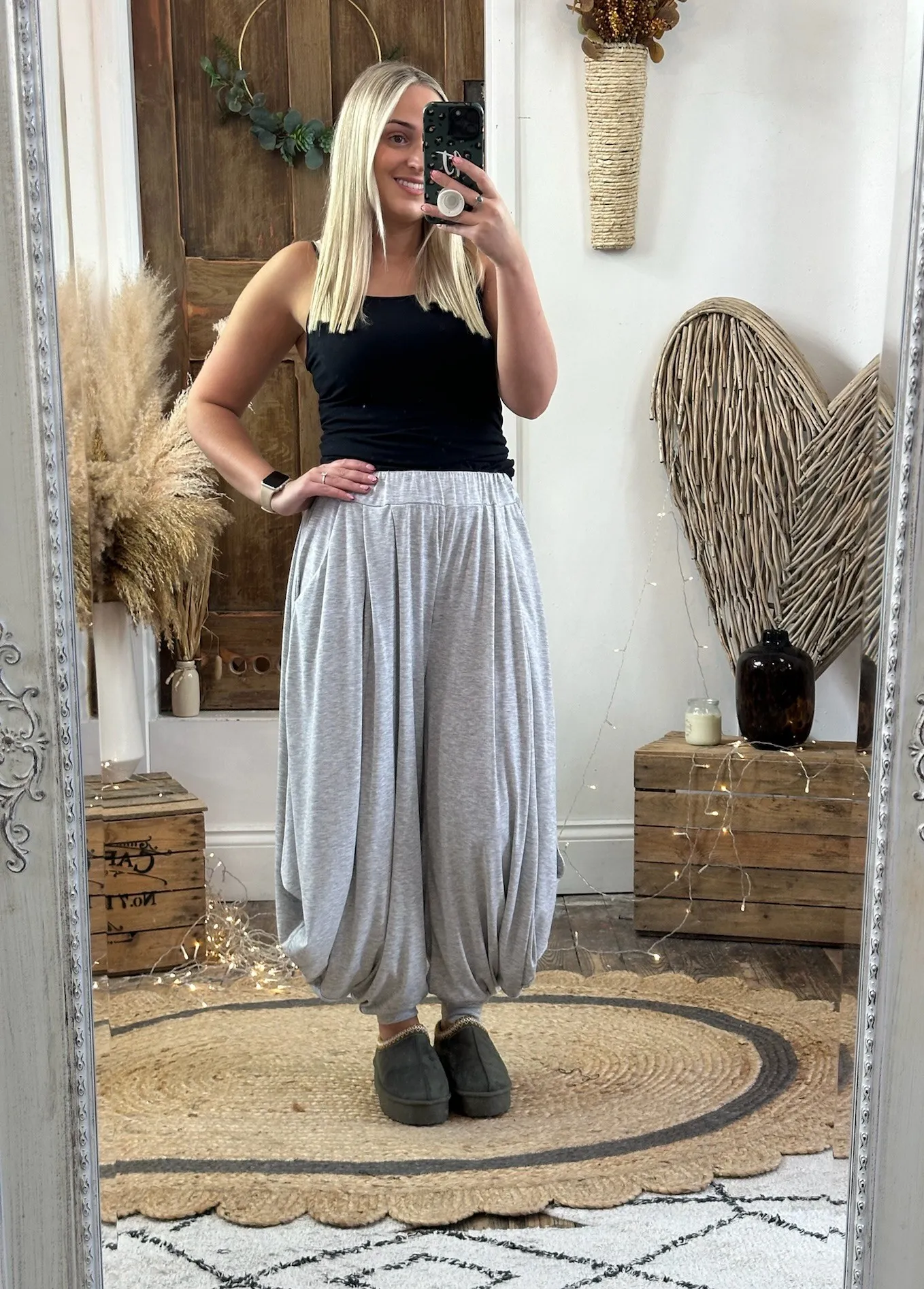 Grey Waterfall Slouch Trousers