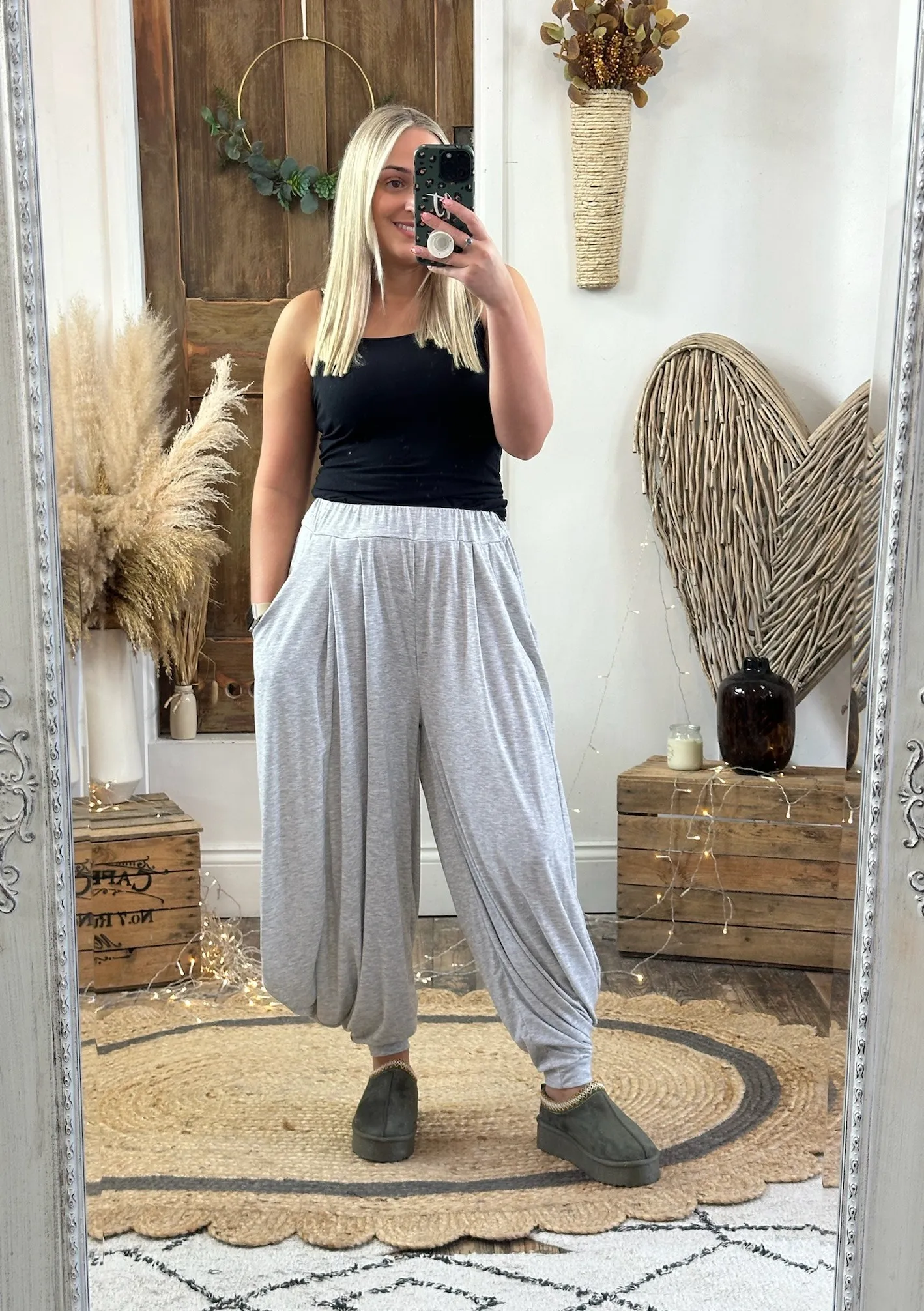 Grey Waterfall Slouch Trousers