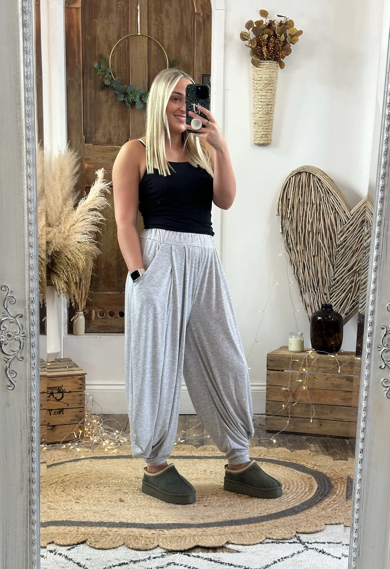 Grey Waterfall Slouch Trousers