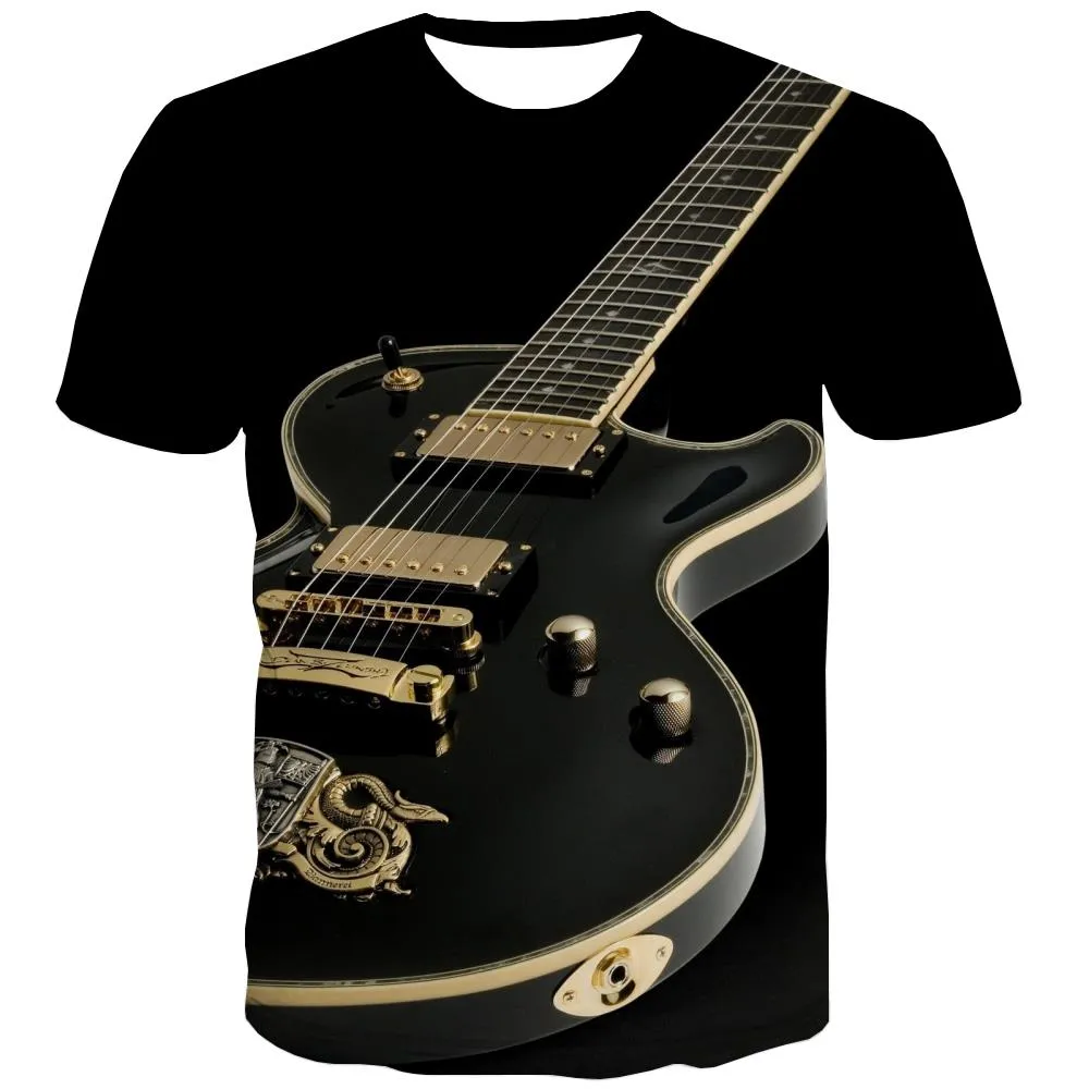 Guitar T-shirt Men Music T-shirts 3d Wooden T shirts Funny Metal T-shirts Graphic