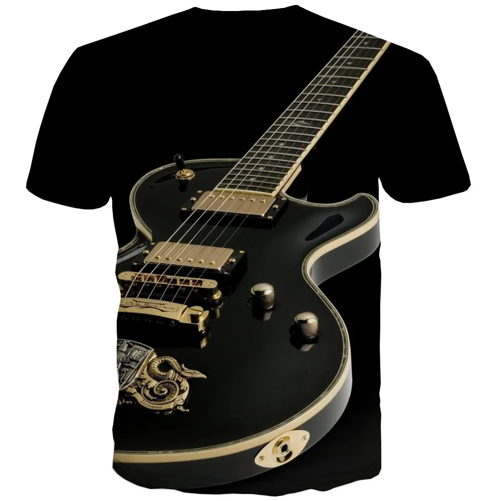 Guitar T-shirt Men Music T-shirts 3d Wooden T shirts Funny Metal T-shirts Graphic