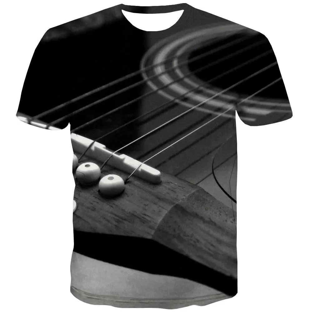 Guitar T shirts Men Music Tshirts Novelty Wooden T-shirts 3d Metal T-shirts Graphic