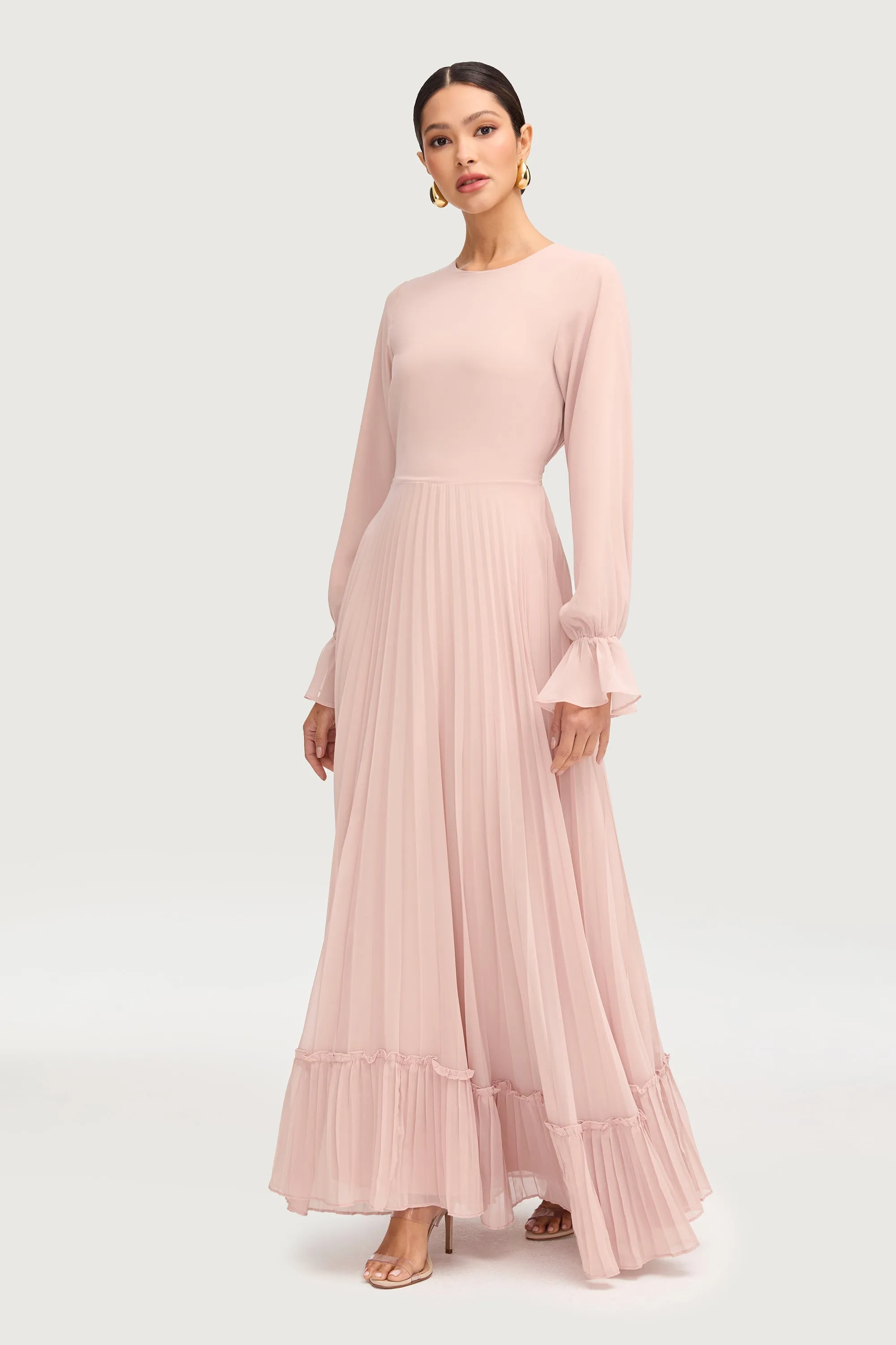 Hajer Pleated Chiffon Maxi Dress - Jasmine Pink