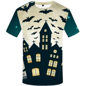 Halloween T shirts Men Castle Tshirts Casual Bat Tshirt Printed Animal T-shirts Graphic Party T shirts Funny Short Sleeve summer